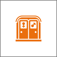 Unisex restroom icon in orange