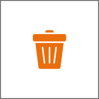 Orange trash can icon on black background.